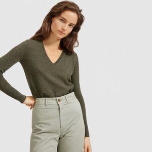 Everlane Cashmere V-Neck Olive Heather Sweater XS